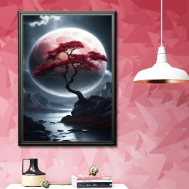 Mystical Japansk Stil Rosa Träd Poster