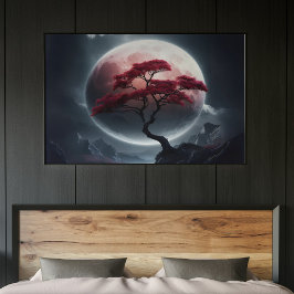 Mystical Japansk Stil Rosa Träd Poster