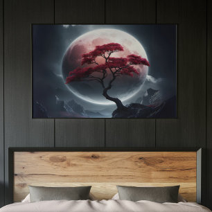 Mystical Japansk Stil Rosa Träd Poster