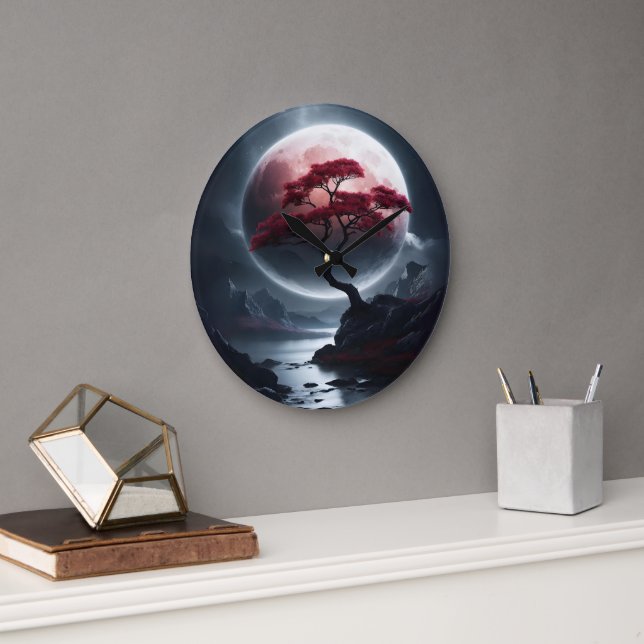 Mystical Japansk Stil Rosa Träd Stor Klocka (Kontor)