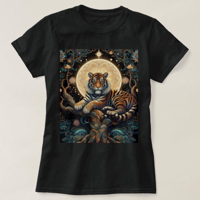 Mystical Jungle Cat Tiger Black T Shirt (Design framsida)