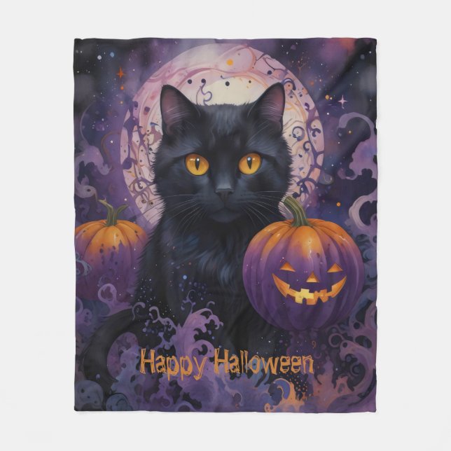 Mystical Kattunge och Halloween Pumpkins on Moonli Fleecefilt (Framsidan)