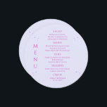 Mystical Lavender Rosa Sol Måne Space Bröllop Meny<br><div class="desc">Menykort för Mystical Lavender Rosa Sol Stars Space Bröllop har enkla guld-stjärnor på en pastelllavender-bakgrund med dina menydetaljer i mitten i det moderna kalligrafiskriptet för rosa. Anpassa genom att redigera texten i textrutorna. Designad av Evco Studio www.zazzle.com/store/evcostudio</div>