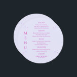 Mystical Lavender Rosa Sol Måne Space Bröllop Meny<br><div class="desc">Menykort för Mystical Lavender Rosa Sol Stars Space Bröllop har enkla guld-stjärnor på en pastelllavender-bakgrund med dina menydetaljer i mitten i det moderna kalligrafiskriptet för rosa. Anpassa genom att redigera texten i textrutorna. Designad av Evco Studio www.zazzle.com/store/evcostudio</div>