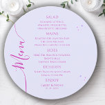 Mystical Lavender Rosa Sol Måne Space Bröllop Meny<br><div class="desc">Menykort för Mystical Lavender Rosa Sol Stars Space Bröllop har enkla lila-stjärnor på en pastelllavender-bakgrund med dina menydetaljer i mitten i det moderna kalligrafiskriptet för rosa. Anpassa genom att redigera texten i textrutorna. Designad av Evco Studio www.zazzle.com/store/evcostudio</div>