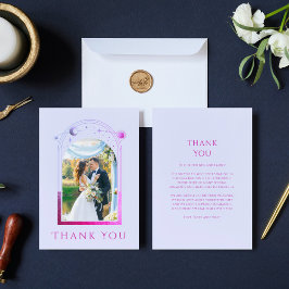 Mystical Lavender Rosa Sol Måne Star Photo Bröllop Tack Kort