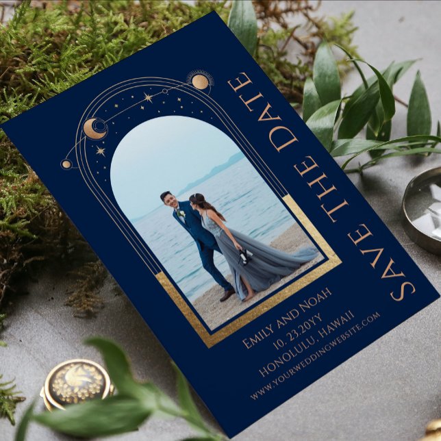 Mystical Lavender Rosa Sol Måne Star Space Bröllop Spara Datumet (Skapare uppladdad)