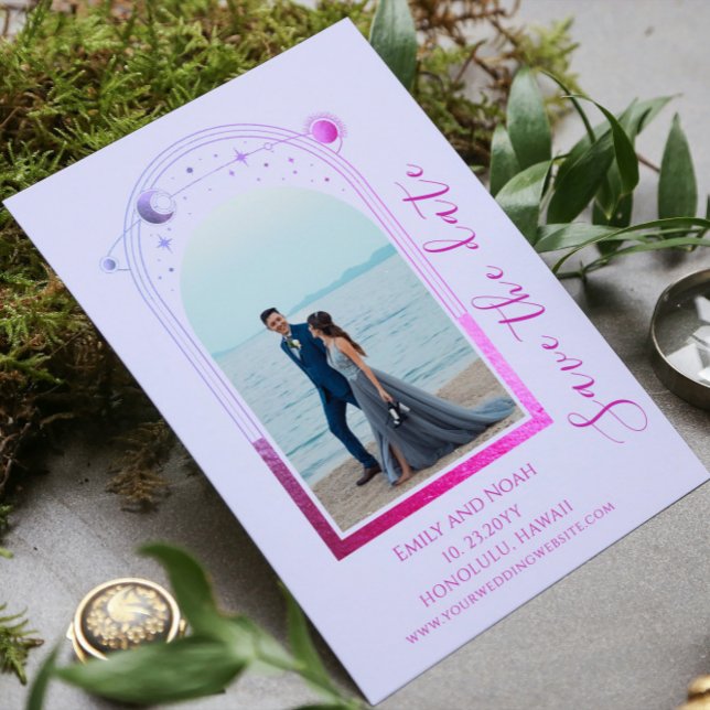 Mystical Lavender Rosa Sol Måne Star Space Spara Datumet (Skapare uppladdad)