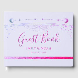 Mystical Lavender Rosa Sol Måne Stars Bröllop Gästböcker