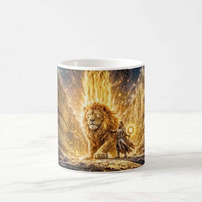 Mystical Leo Zodiac in Fiery Fantasy Scene Kaffemugg (Center)