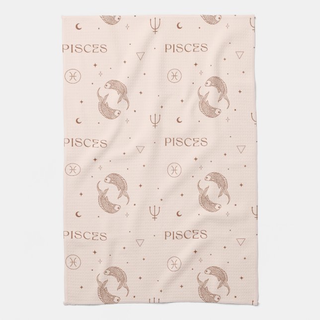 Mystical Libra Zodiac Pattern in Brown & Burgundy Kökshandduk (Vertikal)