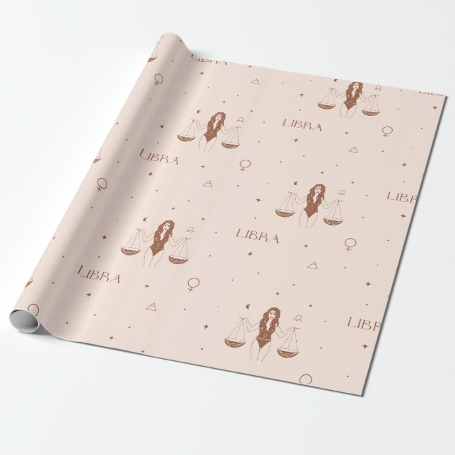 Mystical Libra Zodiac Pattern in Pink and Brown Presentpapper (Utrullad)