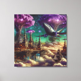 Mystical Lila Futuristiska Fantasy City Canvastryck