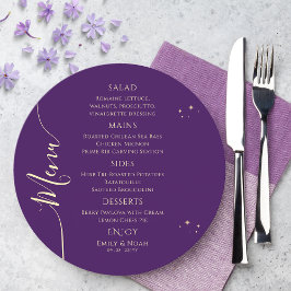 Mystical Lila Guld Måne Stars Space Bröllop Meny