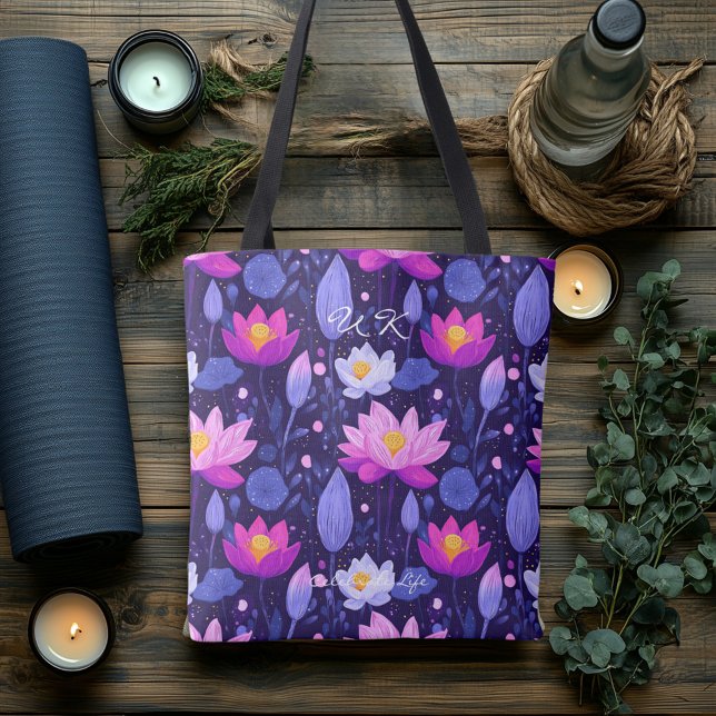 Mystical Lila Lotus Hälsa Tote Bag Tygkasse (Skapare uppladdad)