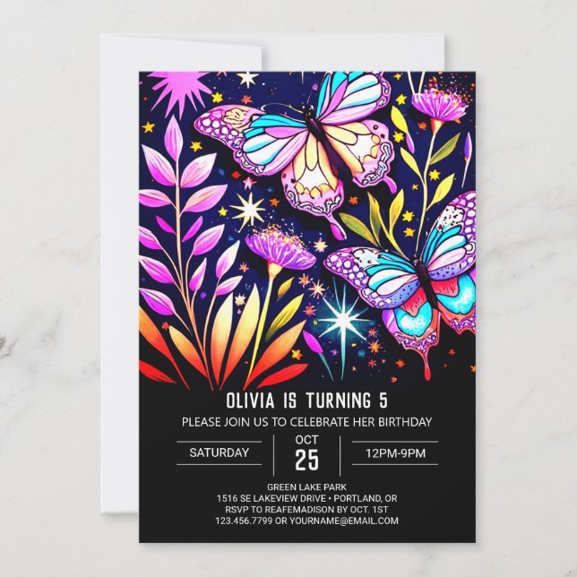 Mystical Lila Online Butterfly Birthday Inbjudningar (Framsida)