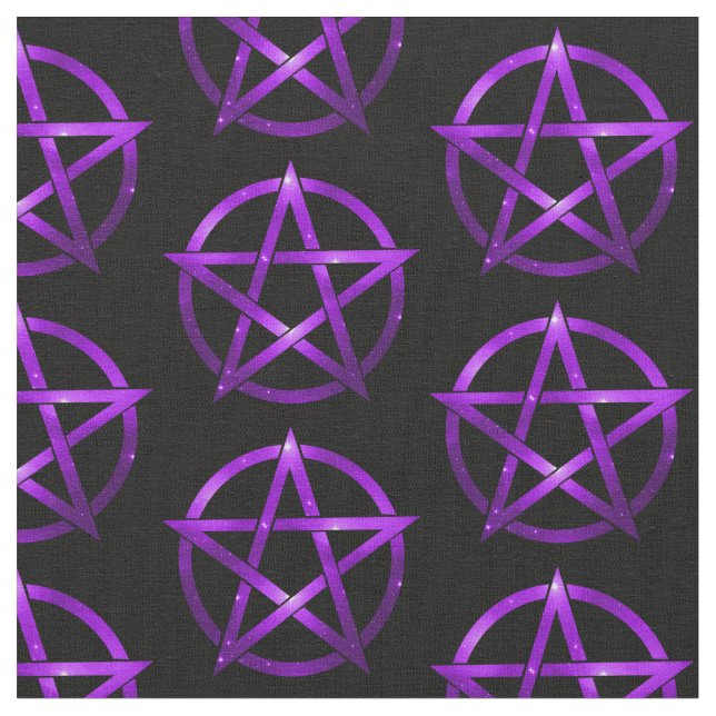 Mystical Lila Pentacles på Black Cheeky Witch® Tyg (Närbild)
