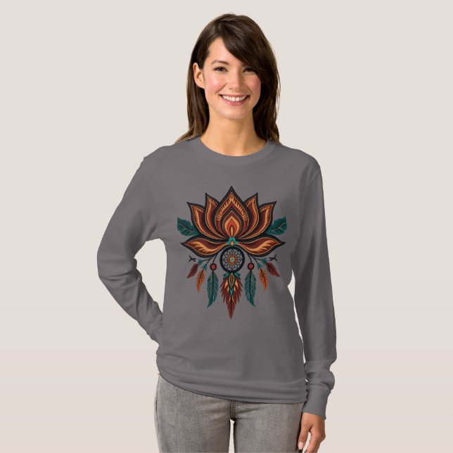 Mystical Lotus Dreamcatcher  T Shirt (Hel framsida)