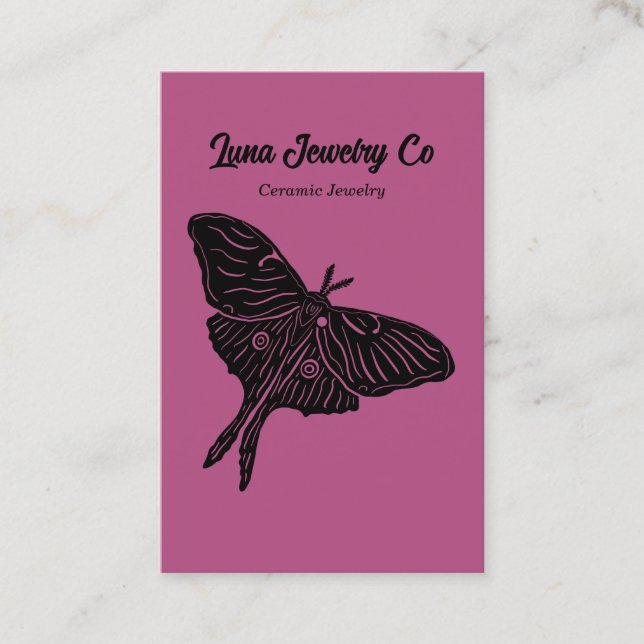 Mystical Luna Moth Jewelry Pin Business Card Pink Visitkort (Framsida)