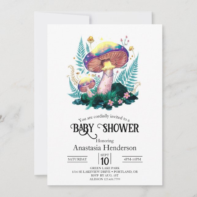 Mystical Magic Mushroom Baby Shower Inbjudningar (Framsida)