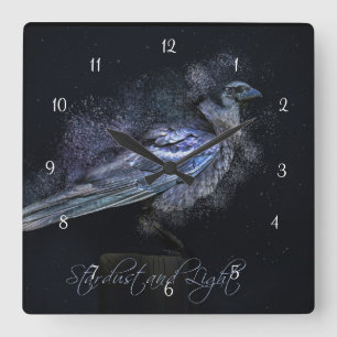 Mystical Magic Raven Stardust and Light Fantasy Fyrkantig Klocka