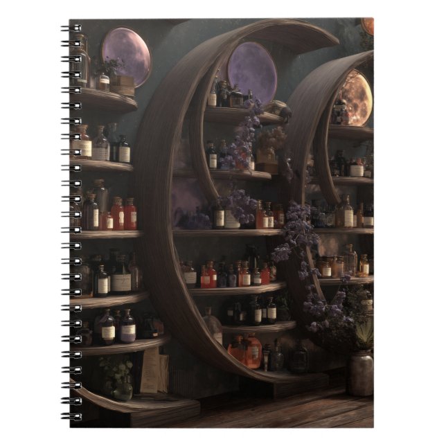 Mystical Måne Apothecary Shelof Notebook Anteckningsbok (Framsidan)