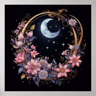 Mystical Måne och Flowers Poster