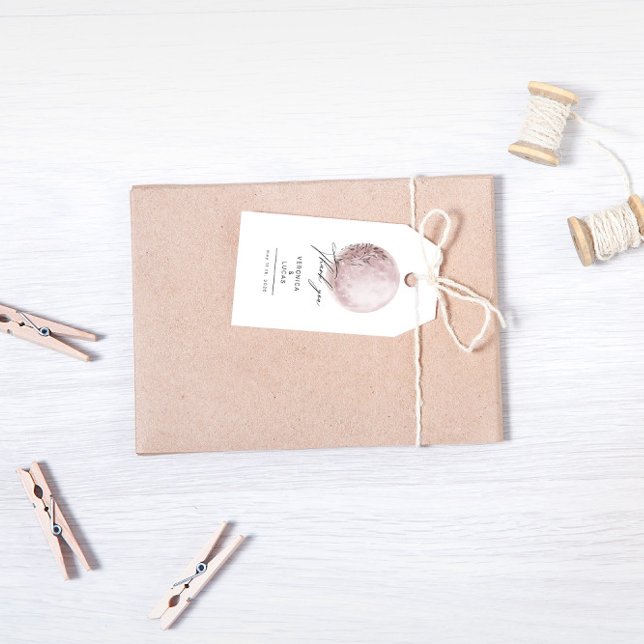 Mystical Måne  Rosa Bröllop Tack Presentetikett (Skapare uppladdad)