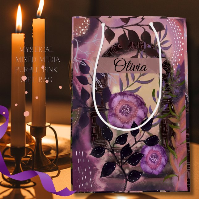 Mystical Mixed Media Blommigt Archway Lila Rosa (Mystical Mixed Media Floral Archway Purple Pink Medium Gift Bag)