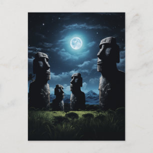 Mystical Moai under ön Moonlight-Påsk Helg Vykort