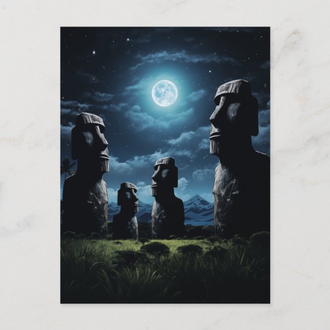 Mystical Moai under ön Moonlight-Påsk Helg Vykort (Framsida)