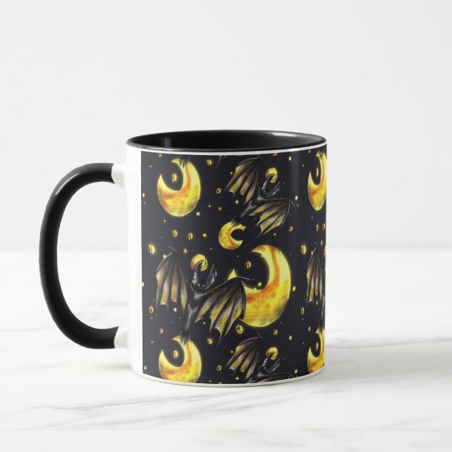 Mystical Moon and Bat Pattern Mug Mugg (Vänster)