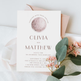 Mystical Moon | Blush Rosa Celestial QR Bröllop Inbjudningar