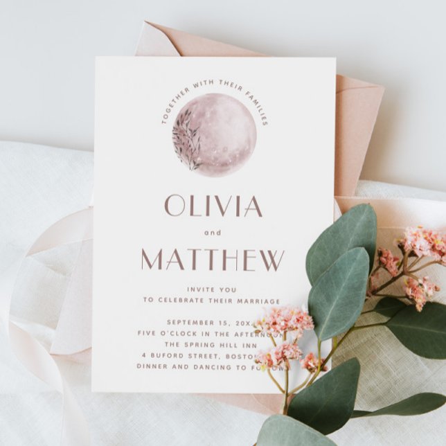 Mystical Moon | Blush Rosa Celestial QR Bröllop Inbjudningar (Skapare uppladdad)