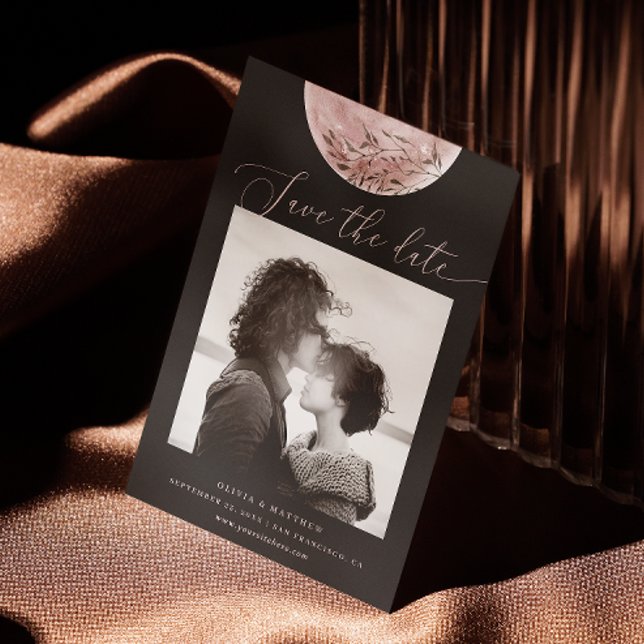 Mystical Moon | Elegant Svart Kosmisk Foto Bröllop Spara Datumet (Skapare uppladdad)