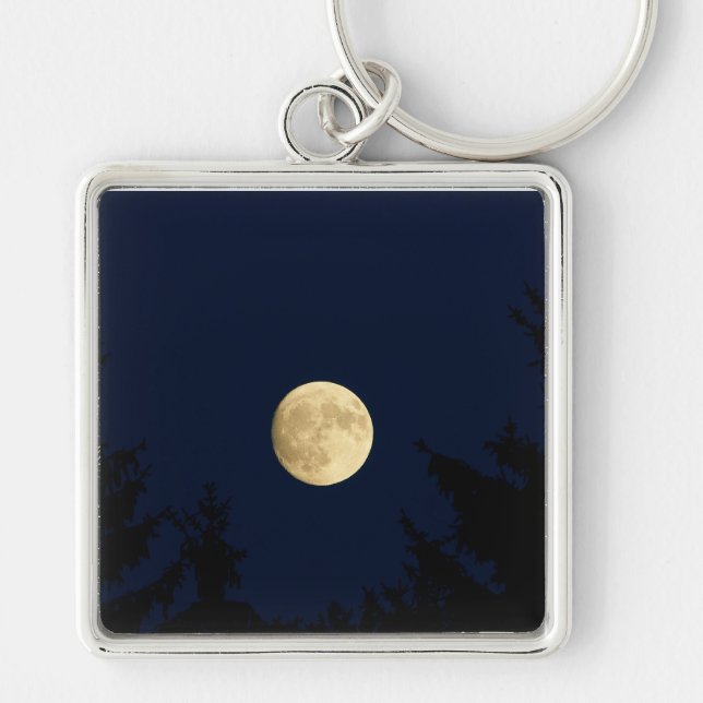 Mystical Moon & Night Forest Silhouette Nyckelring (Framsidan)