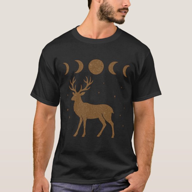 Mystical Moon Phase Pagan Stag Unisex T Shirt (Framsida)
