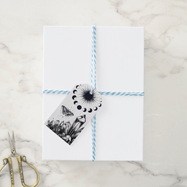 Mystical Moon Phases and Crystals  Presentetikett (Med Snöre)