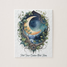 Mystical Moon & Vines Night Sky Custom Text Pussel