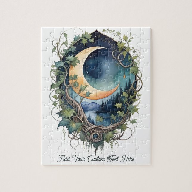 Mystical Moon & Vines Night Sky Custom Text Pussel (Vertikal)