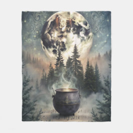 Mystical Moonlit Forest Cauldron - Witchy Magic Ar Fleecefilt