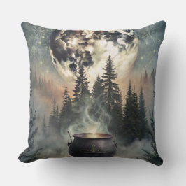 Mystical Moonlit Forest Cauldron - Witchy Magic Ar Kudde