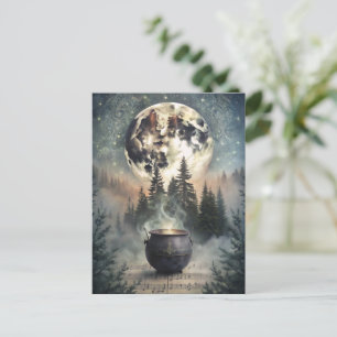 Mystical Moonlit Forest Cauldron - Witchy Magic Ar Vykort