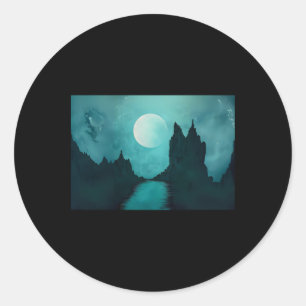 Mystical Moonlit liggande Fantasy Nattscen Dre Runt Klistermärke