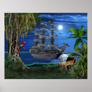 Mystical Moonlit Pirat Frakt Poster