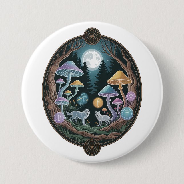 Mystical Moonlit Wolves in Enchanted Mushroom Fore Knapp (Framsida)