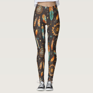 Mystical Mörk Boho: Feathers & Dream Catcher Desi Leggings