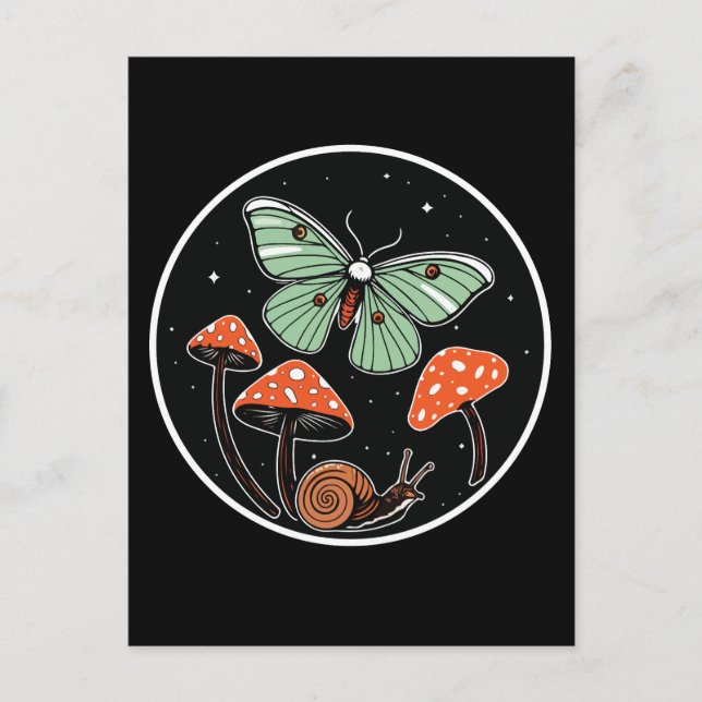 Mystical Moth with Mushrooms and Snail Vykort (Framsida)