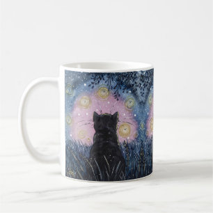 Mystical Natt Fireflies Cat Illustration Art Kaffemugg