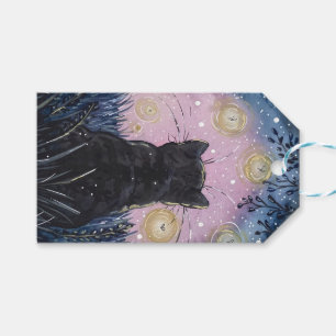 Mystical Natt Fireflies Cat Illustration Art Presentetikett